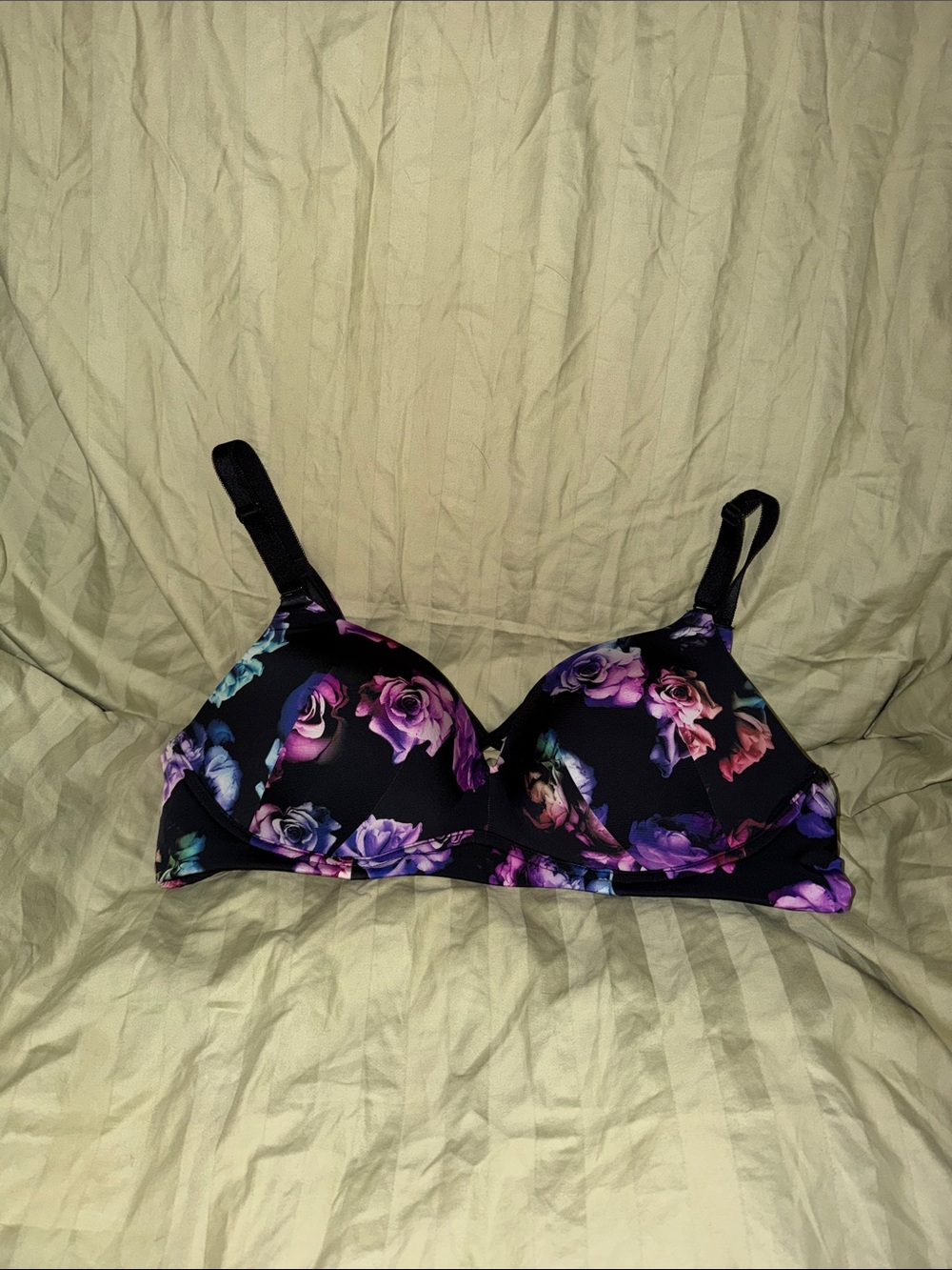 torrid Black Floral Underwire Bra with Purple, Pink & Blue Roses